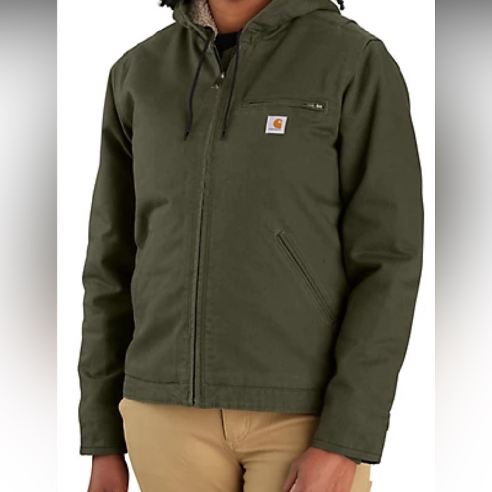 Women’s Carhartt Jacket 3X Washed Duck lined Sherpa Army Green 3 warmest NWT